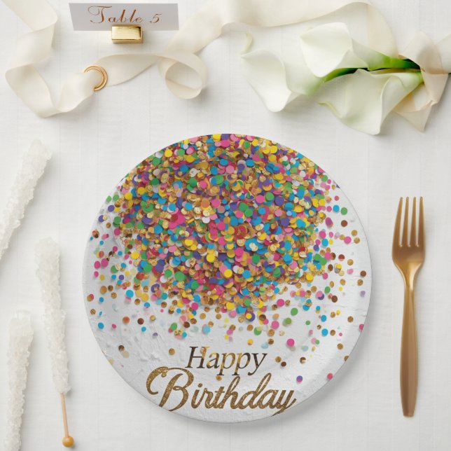 Plato De Papel Servilletas de cumpleaños con confeti de arcoíris  (Boda)