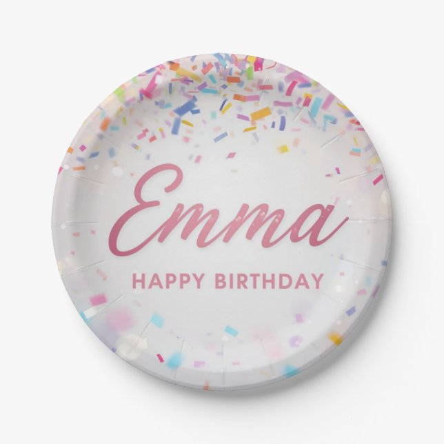 Plato De Papel Servilletas de cumpleaños personalizadas con confe (Anverso)