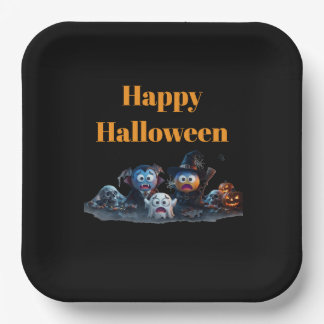 Plato De Papel Servilletas de Emoji Feliz Halloween.