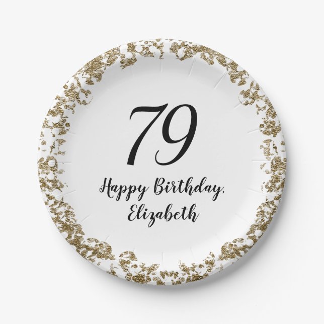 Plato De Papel Servilletas elegantes para cumpleaños 79 con lente (Anverso)
