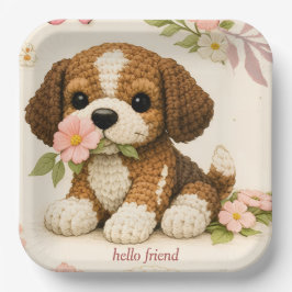 Plato De Papel Servilletas Florales de Cachorro Tejido Adorables