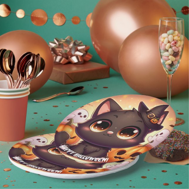 Plato De Papel Servilletas Gato Negro (Multi)