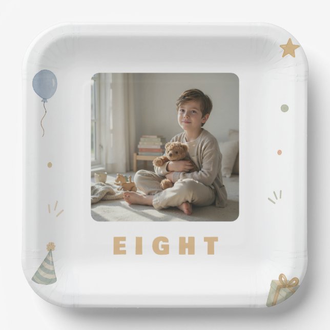 Plato De Papel Servilletas Personalizadas Cumpleaños Edad 8 (Anverso)