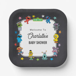 Plato De Papel Sesame Street Characters Chalkboard Baby Shower