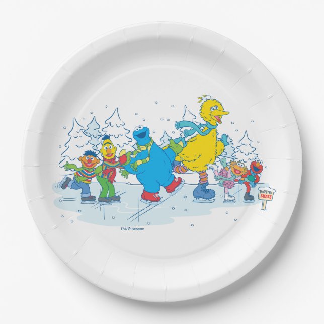 Plato De Papel Sesame Street | Ice Skating Friends (Anverso)
