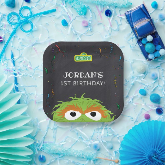 Plato De Papel Sesame Street | Oscar Birthday Chalkboard (Fiesta)