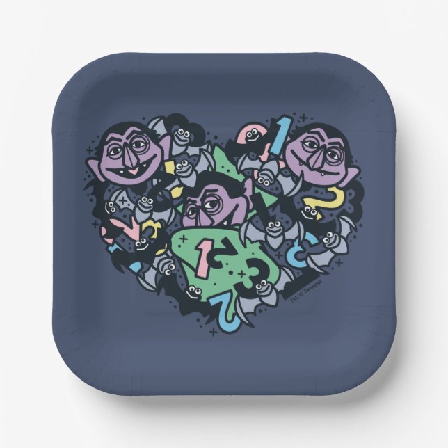 Plato De Papel Sésamo | Conde von Count Doodle Heart (Anverso)