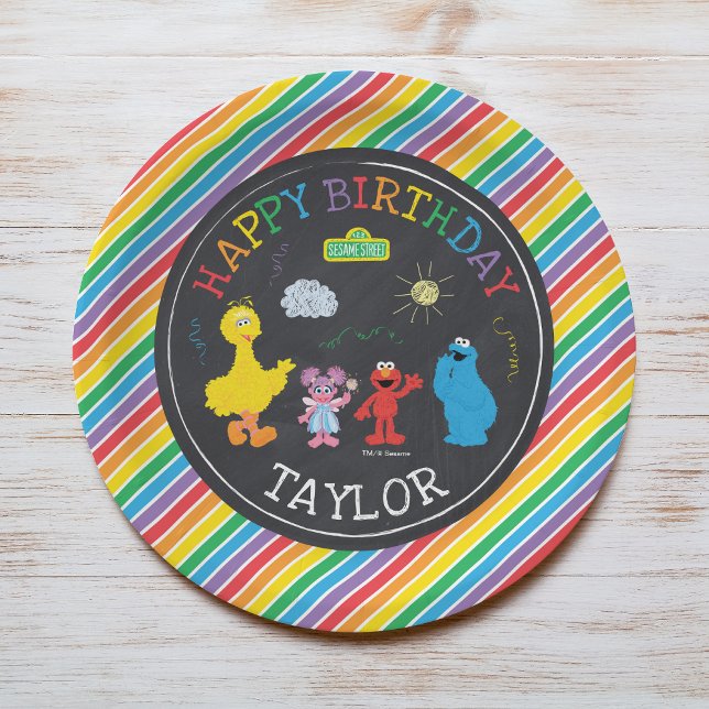 Plato De Papel Sésamo Street Pals Chalkboard Rainbow Birday (Subido por el creador)