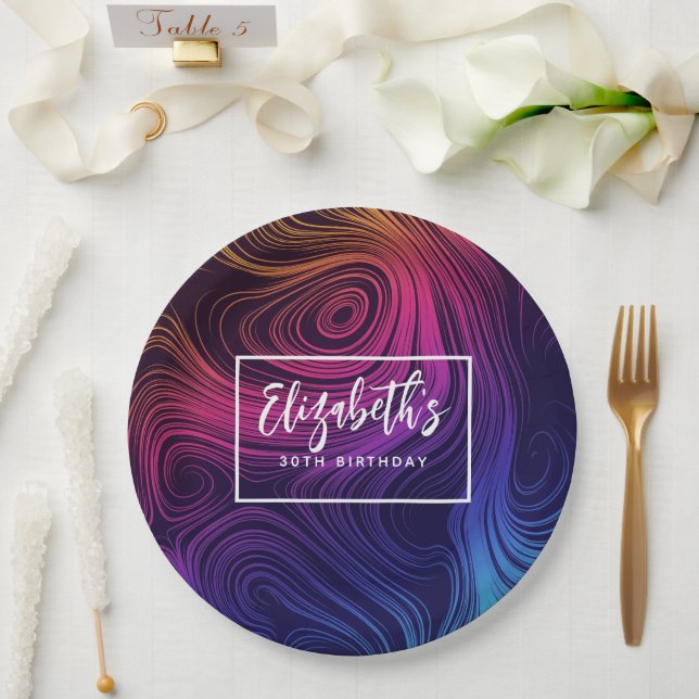 Plato De Papel Sesenta Vibe Circles & Swirls Guay Cumpleaños (Boda)