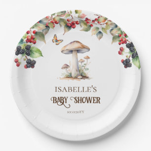 Plato De Papel Seta del bosque y ducha de bebé otoñal de hongos 