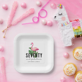 Plato De Papel Setenta y fabuloso Flamingo Rosa 70 cumpleaños