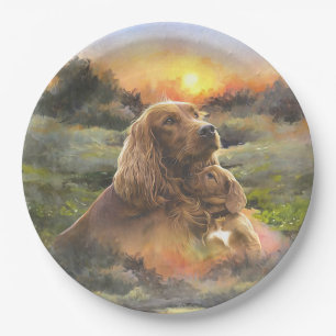 Plato De Papel Setter irlandés con cachorro