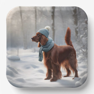 Plato De Papel Setter Irlandés En Winter Woods