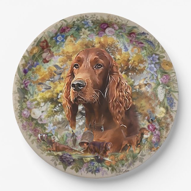 Plato De Papel Setter irlandés - Perro de pájaro ultravioleta (Anverso)
