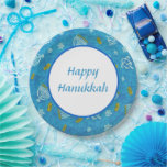 Plato De Papel Sevilla<br><div class="desc">Juego de ocho placas de papel de 9" con una imagen de dreidels giratorios, menorahs de oro iluminados y monedas de oro en azul, y un centro blanco opcional con un borde azul y sentimiento de vacaciones de personalizable. Vea la mezcla de barro, baldosas cuadradas de cerámica y tiras acuáticas....</div>