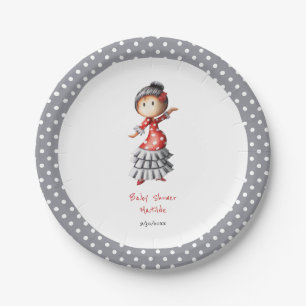 Plato De Papel Sevillana embarazada Flamenco Dancer Baby Shower
