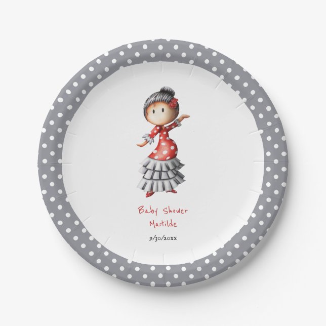 Plato De Papel Sevillana embarazada Flamenco Dancer Baby Shower (Anverso)