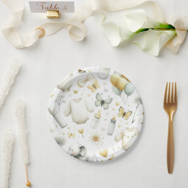 Plato De Papel Sexo Bebé neutral (amarillo) (Boda)