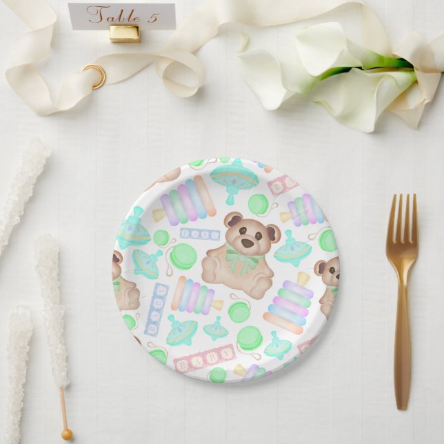 Plato De Papel Sexo corto Neutral Teddy Bear bebé (Boda)