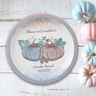 Plato De Papel Sexo de calabaza revelar Purpurina de otoño azul r
