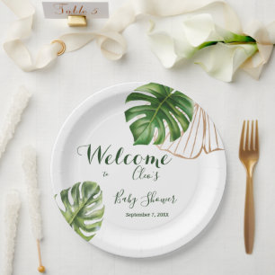 Plato De Papel Sexo de hoja verde moderno Baby Shower neutro