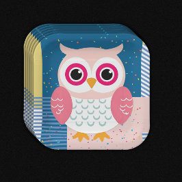 Plato De Papel Sexo de Lechuza Rosa Cute Woodland Baby Shower Neu