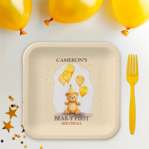 Plato De Papel Sexo de nacimiento del primer cumpleaños: oso amar