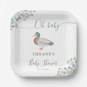 Plato De Papel Sexo de pato Verde Neutral Baby Shower