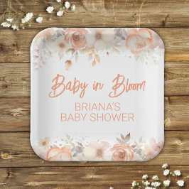 Plato De Papel Sexo floral Peach Baby Shower Neutral