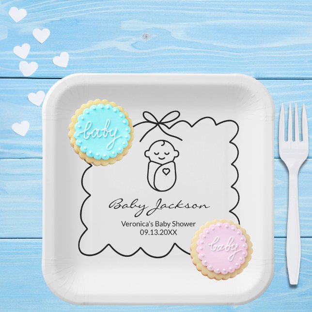 Plato De Papel Sexo Neutral Bebé y Bow Baby Shower moderno (Subido por el creador)