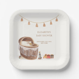 Plato De Papel Sexo Neutral Cute Boho Bassinet Baby Shower