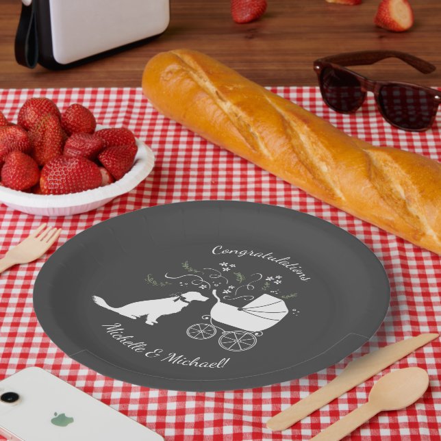 Plato De Papel Sexo neutral de Baby Shower para perro con un perr (Picnic)