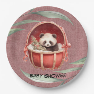 Plato De Papel Sexo Neutral Panda Bear Red Baby Shower