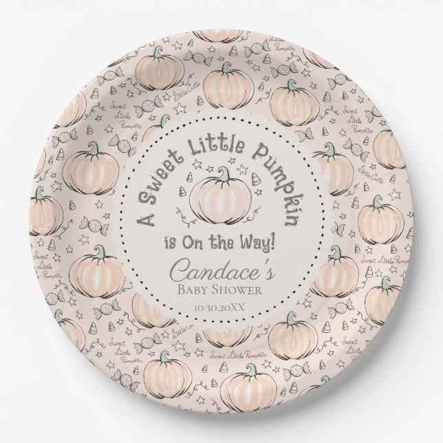 Plato De Papel Sexo Neutral Sweet Little Pumpkin Baby Shower (Anverso)
