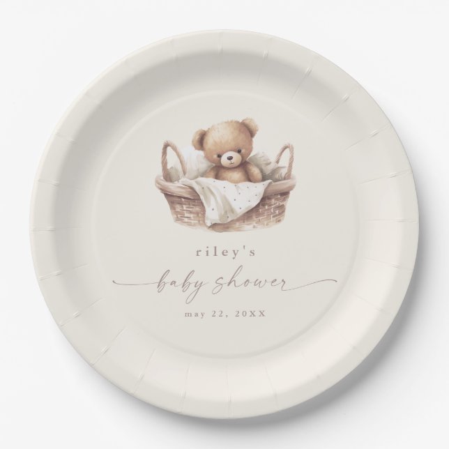 Plato De Papel Sexo Neutral Teddy Bear Boho Baby Shower (Anverso)
