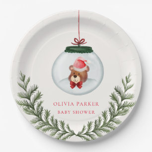 Plato De Papel Sexo Neutral Teddy Bear Winter Baby Shower