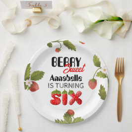 Plato De Papel Sexto cumpleaños de fresa