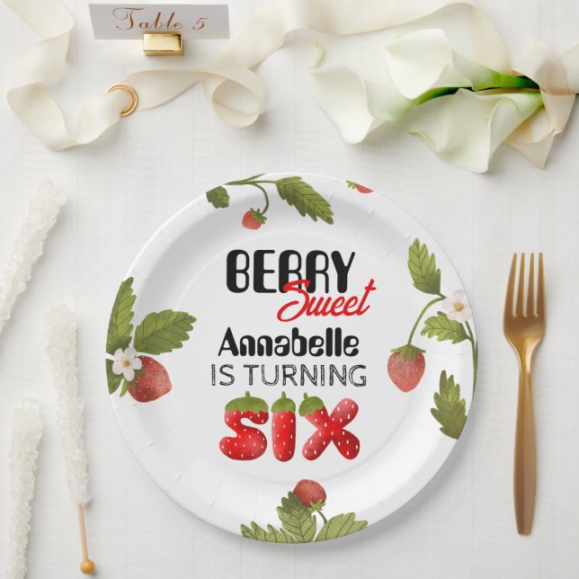 Plato De Papel Sexto cumpleaños de fresa (Boda)