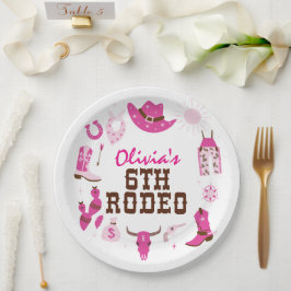 Plato De Papel Sexto Rodeo Pink Western Cowboy 6 cumpleaños