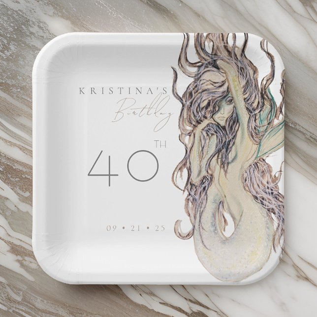 Plato De Papel Sexy Watercolor Mermaid Adulto CUALQUIER Cumpleaño (Subido por el creador)