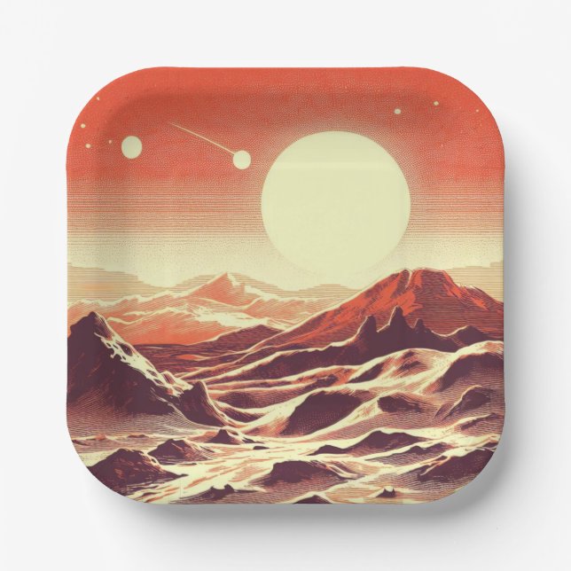 Plato De Papel SF Mars Landscape Woodcut 2 (Anverso)
