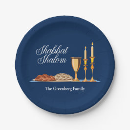 Plato De Papel Shabbat Shalom Personalizado Blue Sabbath Dinner