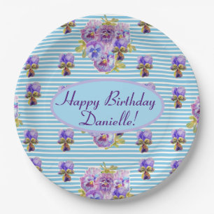 Plato De Papel Shabby Blue Rosa Floral Tea Fiesta Purple