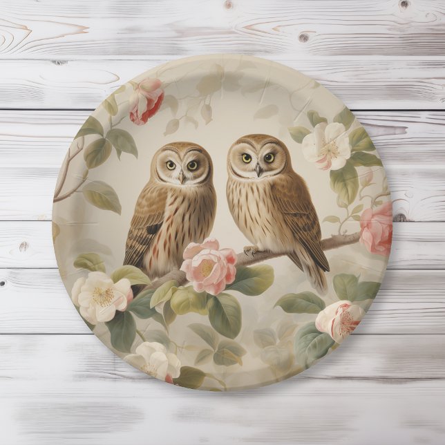 Plato De Papel Shabby Chic Elegant Owls (Subido por el creador)