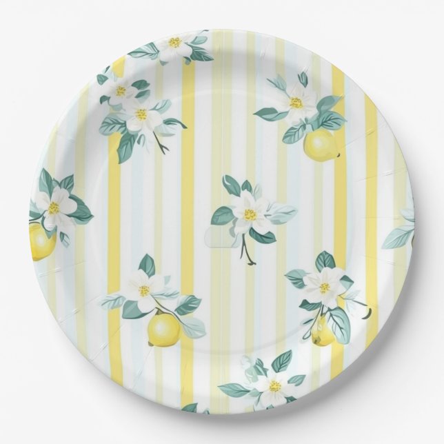 Plato De Papel Shabby Chic Lemon Floral Series Design #12 (Anverso)