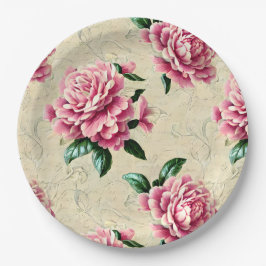 Plato De Papel Shabby Chic Pink Gardenias