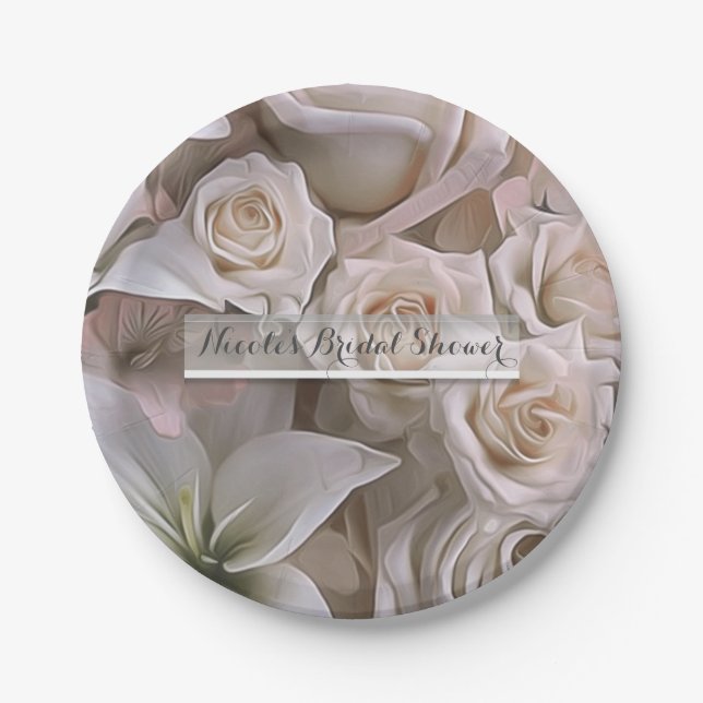 Plato De Papel Shabby Chic Rosa Floral Elegante Ducha Bridal (Anverso)