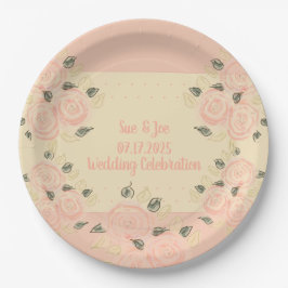 Plato De Papel Shabby Chic Rosa y Peach With Cream