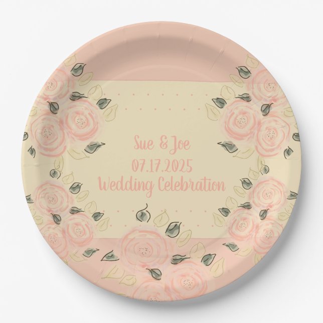 Plato De Papel Shabby Chic Rosa y Peach With Cream (Anverso)