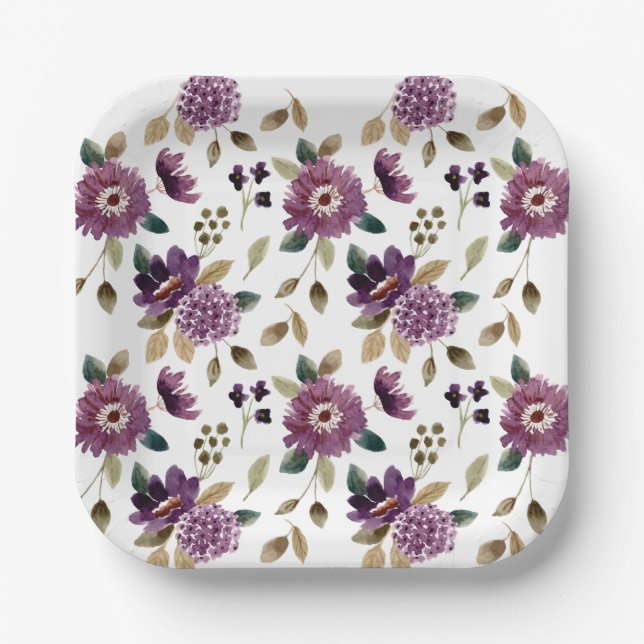 Plato De Papel Shabby Chic Summer Flower Garden Purple Floral (Anverso)